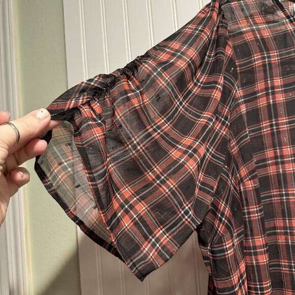 Torrid Plaid Chiffon Ruched Sleeve Blouse NEW Plus Size 4X - Picture 4 of 8